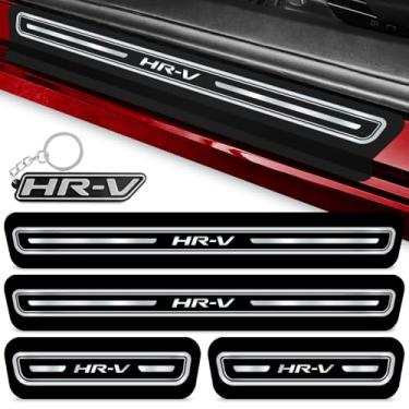 Imagem de Kit Soleira Adesiva para HR-V, Vinil Automotivo, Preto com Escrita Cromada, 4 Peças, Resistente à Água e UV, 2014-2021