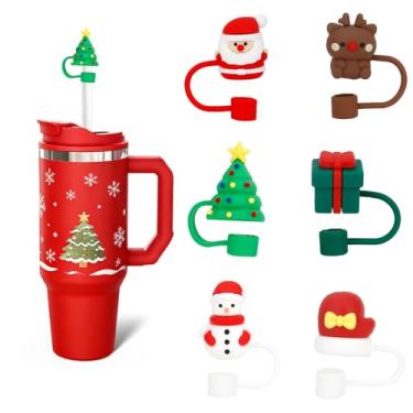 Imagem de LmashRbaiw Tampa de palha para Stanley Cup, presentes de Natal abaixo de 10 dólares, 10 mm reutilizável fofo Papai Noel tampa tampa de silicone para copos, acessórios Stanley 1,134 g/850,5 g