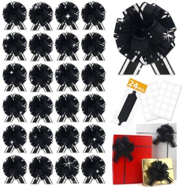 Imagem de 24 peças de laço preto para embrulho de cesta de presente, laços de presente de Natal, fita adesiva para enfeite de árvore de Natal, garrafas de vinho, buquê de flores, decoração de festa do dia dos