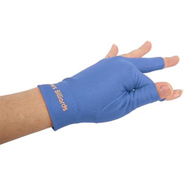 Imagem de Luvas de bilhar para bilhar, luvas de taco de sinuca de 3 dedos, luva esportiva para mão esquerda direita (azul)