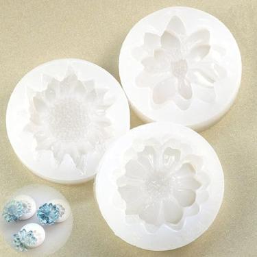 Imagem de 3 moldes de silicone para flores, moldes de fondant de flores, margarida, fondant, molde de vela 3D, para decoração de bolos, topos de cupcake, doces, açúcar, artesanato, pasta de goma de argila