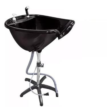 Imagem de Lavatório Portátil Preto com Pé Fixo para Cabeleireiro e Salão de Beleza – Cuba para Lavagem de Cabelo com Ducha e Mangueira
