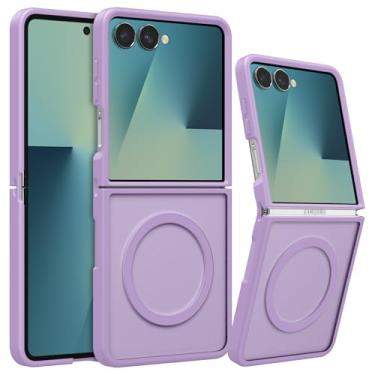 Imagem de RALEAVO Capa magnética forte para Samsung Galaxy Z Flip 7 [compatível com Magsafe] Capa protetora fina à prova de choque para celular Z Flip 7 com traseira rígida translúcida, roxo claro