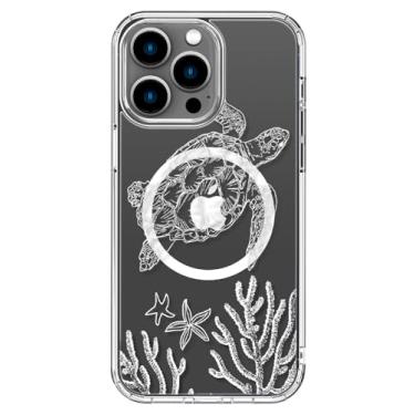 Imagem de LUHOURI Capa para iPhone 14 Pro com protetor de tela – Carregamento sem fio – Cristal acrílico transparente – Design moderno para mulheres e meninas – Capa protetora para celular, bela tartaruga