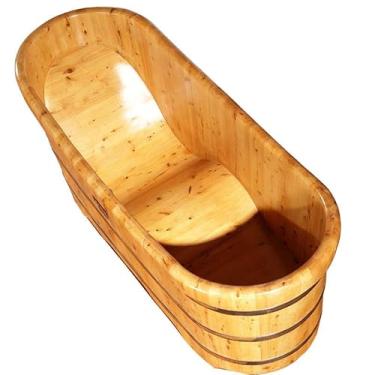 Imagem de Banheira de madeira de cedro para adultos, banheira de madeira com economia de água com base de ondas, barril de banho de madeira maciça ecológico, banheira de madeira sauna premium para uso doméstico