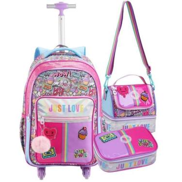 Imagem de Kit Material Escolar com Mochila de Rodas Lancheira Térmica Estojo Box