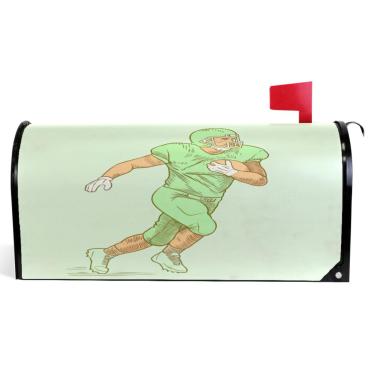 Imagem de TSENQUE Capas de caixa de correio magnéticas decorativas de vinil caixa de correio decorações de caixa de correio modernas de verão jogador de futebol americano verde tamanho grande 64,5 x 52,8 cm