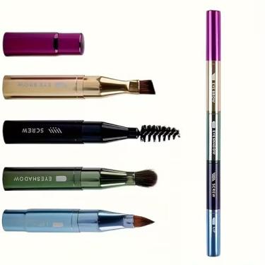 Imagem de Conjunto de pincéis de maquiagem de metal 4 em 1 – Pincéis de sobrancelha, lábios, cílios e sombras para viagens