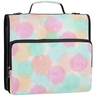 Imagem de Pastas em aquarela pastel, 3 argolas, organizador de fichários com zíper resistente, bolsa escolar com alça de ombro, pasta de armazenamento com alça, 34,5 x 31,5 x 9 cm