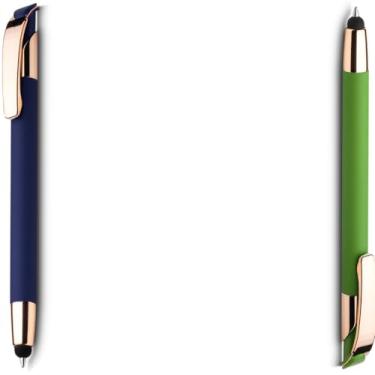 Imagem de Caneta esferográfica em metal Emborrachada com ponta touch escrita em azul. Design moderno e Anotações (Azul e Verde 2)