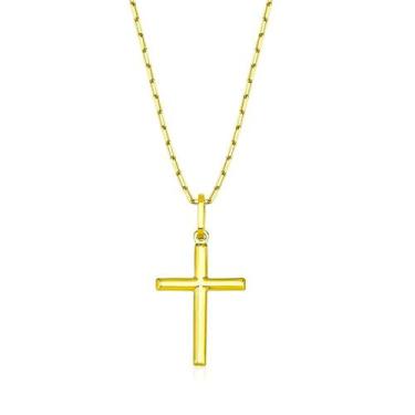 Imagem de Corrente Cordão Veneziana Cadeado 70cm Pingente Crucifixo Ouro 18k - D