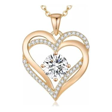 Imagem de Colar em forma de coração para mulheres e esposas, joia de ouro rosa, presente de Dia dos Namorados e Dia das Mães, colar de namorada, 40cm-45cm, Aço inoxidável, Sem Pedra Preciosa