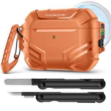 Imagem de MOBOSI Capa para AirPods Pro 3 com trava, compatível com AirPod Pro 3ª geração [compatível com MagSafe], capa protetora de nível militar com kit de limpeza e chaveiro para homens (2025), laranja