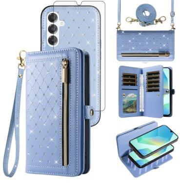 Imagem de Capa de telefone para Samsung Galaxy A16 5G/4G Carteira com zíper destacável capa magnética protetora de tela transversal alça de cordão Bling compartimentos para cartão de crédito A 16 16A SM-A166U