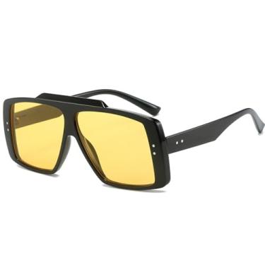 Imagem de Óculos de Sol Femininos Oversized Masculinos com Rebites e Lentes Degradê para Esportes ao Ar Livre, Corrida e Ciclismo, Preto e Amarelo