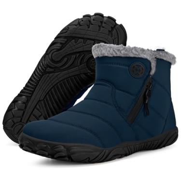 Imagem de Botas de cano baixo masculinas femininas | Botas de neve de inverno | Botas quentes no tornozelo | Sola Zero Drop | Biqueira larga, Azul escuro, 9.5 Wide Women/8 Wide Men
