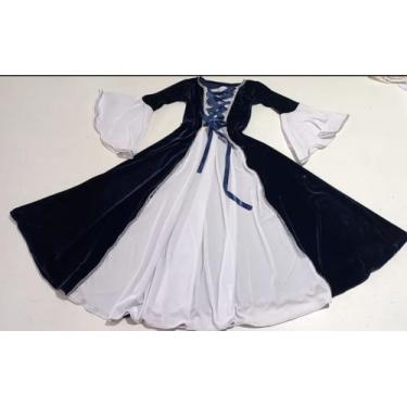 Imagem de Vestido medieval branco com azul mangas longas adulto - Princesa Urban
