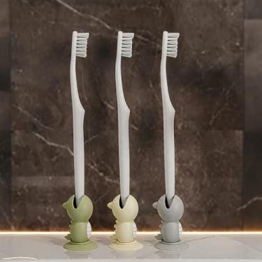 Imagem de Pacote com 3 estojo de escova de dentes de dinossauro fofo conjunto de suporte de silicone - 10 cm C x 4,5 cm L