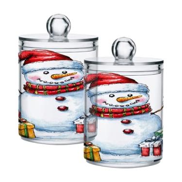 Imagem de xigua Pacote com 2 suportes para bonecos de neve de Natal para bolas de algodão, cotonete – Frasco de plástico de boticário transparente e versátil para armazenamento de maquiagem de banheiro