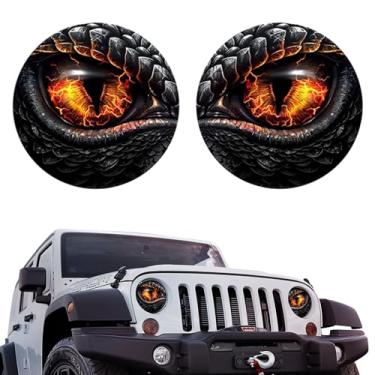 Imagem de Hbxdeco 2 peças de decalques de farol de olhos de fera, adesivos de farol estéreo 3D fixes, adesivos de decoração de para-choques de janela de carro à prova d'água, decalque redondo engraçado para
