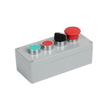 Imagem de SKXMOD Caixa de controle de botão de pressão de metal faça você mesmo, junção à prova de explosão, à prova d'água, caixa de emergência, reinicialização elétrica (parada rotativa de reposição 4P)