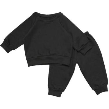 Imagem de Conjunto Moletom Bebê Calça e Blusa Super Quentinho - Preto - Samani B