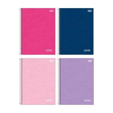 Imagem de Kit 4 Cadernos Escolar Espiral com 80 Folhas Colorido Capa Dura Espiral Aula Matéria