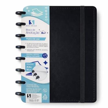 Imagem de Caderno Inteligente A5 Com Discos Capa Dura 80 Folhas Universitario Escolar Faculdades (Preto)