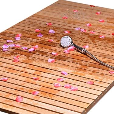 Imagem de Tapete de chuveiro de madeira para piso de chuveiro azulejado/piso de superfície texturizada/banheira, extra grande, antiderrapante, impermeável, resistente e carga 136.1 kg (Cor: LxL, Tamanho: 70 x