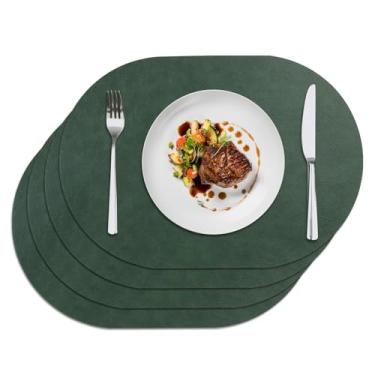 Imagem de Privalace 45,7 x 30,5 cm, conjunto de 4 jogos americanos de couro sintético, à prova d'água, tapetes ovais fáceis de limpar com porta-copos combinando para cozinha doméstica, refeição diária, hora do