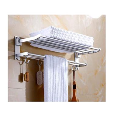 Imagem de CGKs6anmU Prateleira de banheiro prateleira de banheiro prateleira de banheiro toalheiro montado na parede espaço montado na parede toalheiro de camada dupla de alumínio toalha dobrável 0831 (tamanho