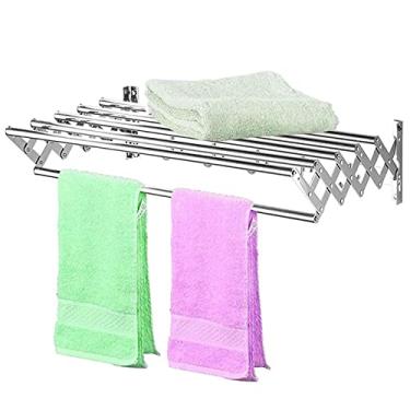 Imagem de 5sssallefaa Cabide de roupa dobrável montado na parede, prateleira de secagem de roupas ajustável interna/externa com economia de espaço, secador de casaco seco retrátil para lavanderia (tamanho: 70