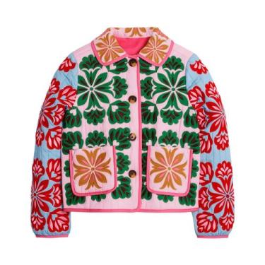 Imagem de Casaco De Inverno Feminino Com Estampa Floral, Lapela, Botão Único, Ma