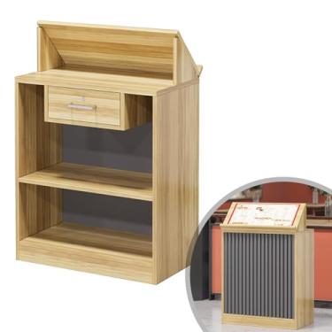 Imagem de Recepção em pé, mesa de recepção para salão, balcão de varejo moderno com gavetas, mesa de recepção pequena para pequenos espaços, suporte de caixa registradora, para escritório, varejo, saguão, salão
