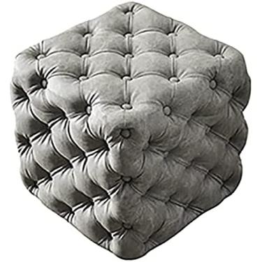 Imagem de Luxuoso descanso de pé otomano de couro cinza, banco de pé cubo moderno e mesa de centro, banquinho multifuncional, design elegante de 45 x 45 x 45 cm para casa e escritório