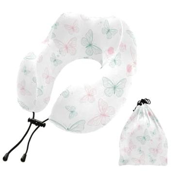 Imagem de Burbuja Almofada de pescoço de borboletas para viagem, almofada de viagem de espuma viscoelástica para suporte de cabeça de carro de avião dormindo, lavável na máquina e portátil