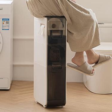 Imagem de Armário de armazenamento de banheiro pequeno - Organizador branco com 3 gavetas de armazenamento, unidade de carrinho de rodinhas fino e estreito sobre rodas, armário de armazenamento de plástico para