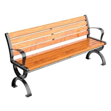 Imagem de Banco de jardim de madeira, cadeiras de madeira de jardim conectadas de metal de uma palavra, banco de jardim com encosto e apoios de braço, peso de rolamento cerca de 400 kg (cor: A, tamanho: 47,2