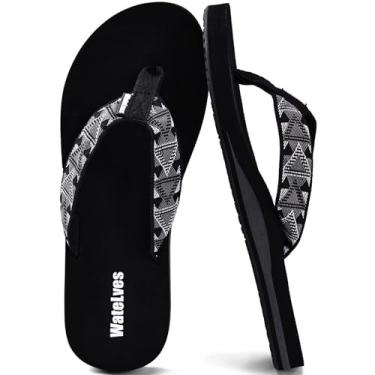 Imagem de WateLves Chinelo feminino, sandálias, sapatos de praia, leves e confortáveis para as férias, caminhadas, banheiros, piscinas, Preto, branco, 37