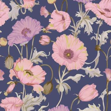 Imagem de YXTII Papel de parede floral rosa 43 cm × 78 cm, papel de parede azul vintage para quarto, banheiro, autoadesivo removível