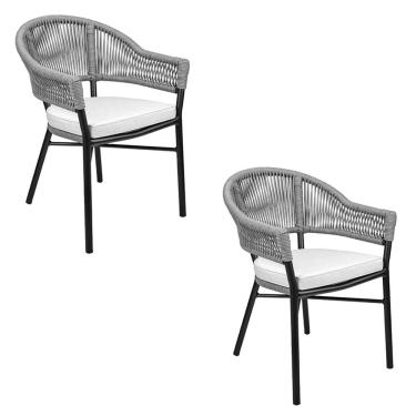 Imagem de Kit 2 Cadeiras Área Externa de Alumínio Bear com Corda Naútica Preto/Grafite G56 - Gran Belo