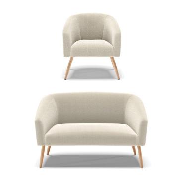 Imagem de Kit 1 Sofá Namoradeira E 1 Poltrona Stella Bouclê Bege Pés Palito Natural - D\'rossi