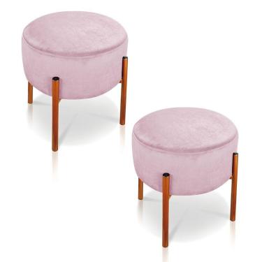 Imagem de Kit 2 Puffs Iron Suede Rosa Bebê Base Cobre