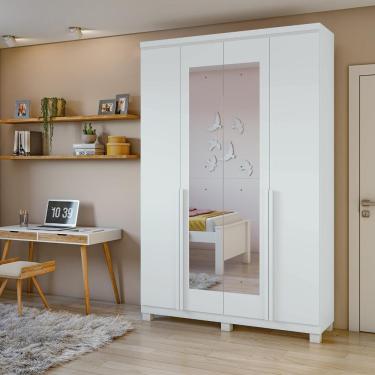 Imagem de Guarda-roupa Solteiro Alonzo 4 Portas 2 Gavetas Com Espelho Branco Lopas