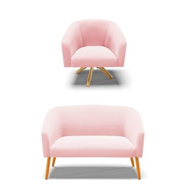 Imagem de Kit 1 Namoradeira E 1 Poltrona Base Madeira Rosa Bebê