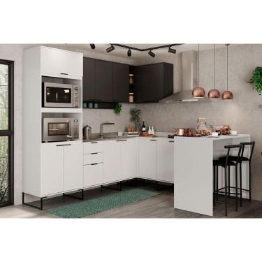 Imagem de Cozinha Completa Alpha 11 Peças (2aéreos+3balcões+1paneleiro+1ilha+4complementos) C11p62 Branco-preto - Carraro