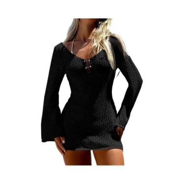 Imagem de Vestido Curto De Tricô Com Proteção Solar De Manga Longa, Sexy E Moder