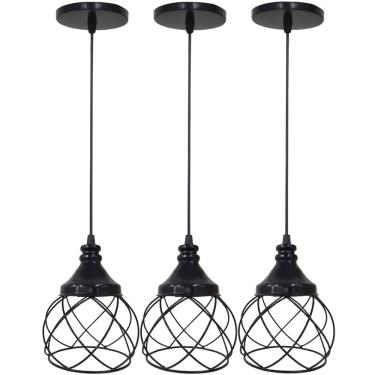 Imagem de 3 Pendentes Aramado E s f e r a B a l o n ê Lustre Luminária Teto Regulável Sala Cozinha Industrial Agp