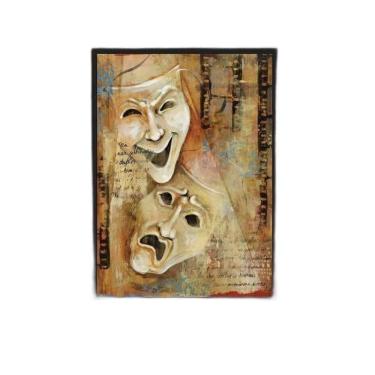 Imagem de Quadro Máscaras Símbolo Teatro 45X34Cm Vidro Moldura Preta