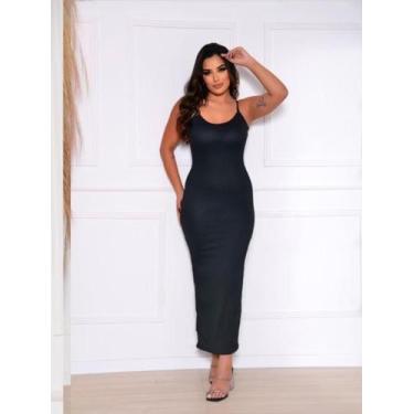 Imagem de Vestido Longo Canelado Com Fenda Lateral - Rosane Sabatini, Preto, M